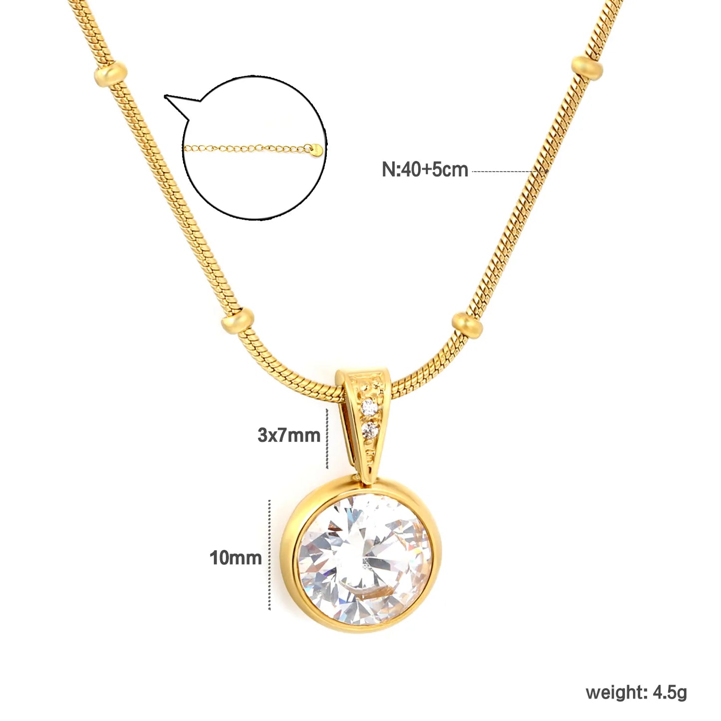 Elegant Dainty Birthstone Round Crystal Pendant Necklace with Beaded Flat Snake Chain | 4 Color Gemstone Options |