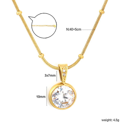Elegant Dainty Birthstone Round Crystal Pendant Necklace with Beaded Flat Snake Chain | 4 Color Gemstone Options |