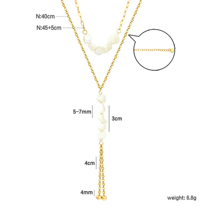 Double Layer Natural Stone Bead Y Drop Lariat Necklace Tassel Ball End Design | Multi Color Options | Boho Summer Beach Layering Jewelry