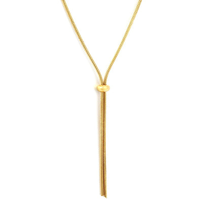 Adjustable Slider Barrel Long Snake Lariat Y Drop Necklace | 18K Gold Plated Hypoallergenic Stainless Steel Oversized Statement Necklace Wholesale MOQ 12