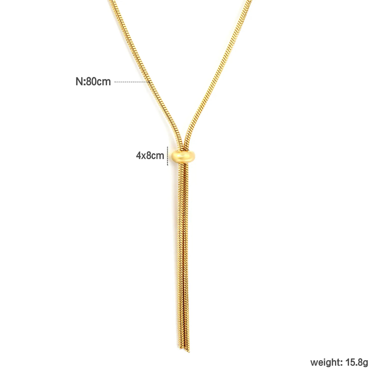 Adjustable Slider Barrel Long Snake Lariat Y Drop Necklace | 18K Gold Plated Hypoallergenic Stainless Steel Oversized Statement Necklace Wholesale MOQ 12
