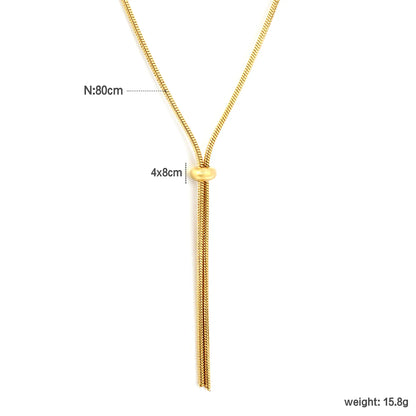 Adjustable Slider Barrel Long Snake Lariat Y Drop Necklace | 18K Gold Plated Hypoallergenic Stainless Steel Oversized Statement Necklace Wholesale MOQ 12