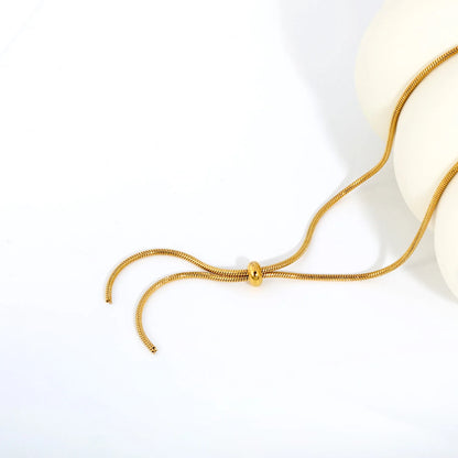 Adjustable Slider Barrel Long Snake Lariat Y Drop Necklace | 18K Gold Plated Hypoallergenic Stainless Steel Oversized Statement Necklace Wholesale MOQ 12