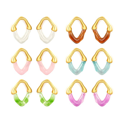 Colorful Translucent Statement Two-Tone Resin Irregular Hoop Earrings | 18K Gold Plated Hypoallergenic Stainless Steel