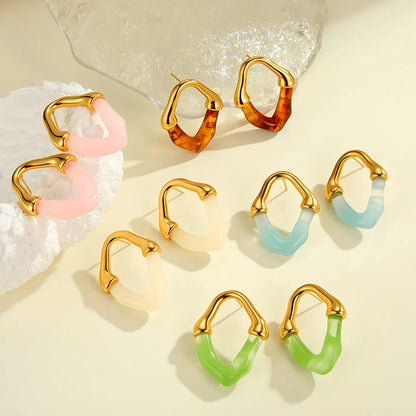 Colorful Translucent Statement Two-Tone Resin Irregular Hoop Earrings | 18K Gold Plated Hypoallergenic Stainless Steel