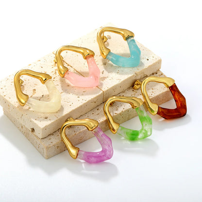 Colorful Translucent Statement Two-Tone Resin Irregular Hoop Earrings | 18K Gold Plated Hypoallergenic Stainless Steel
