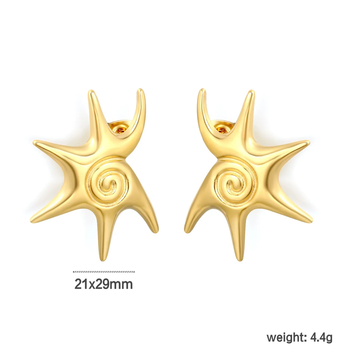 Abstract Swirl Star Stud Earrings | 18K Gold Plated Hypoallergenic Stainless Steel | Artistic Irregular Celestial Daily Statement Earrings Wholesale Bulk Supply
