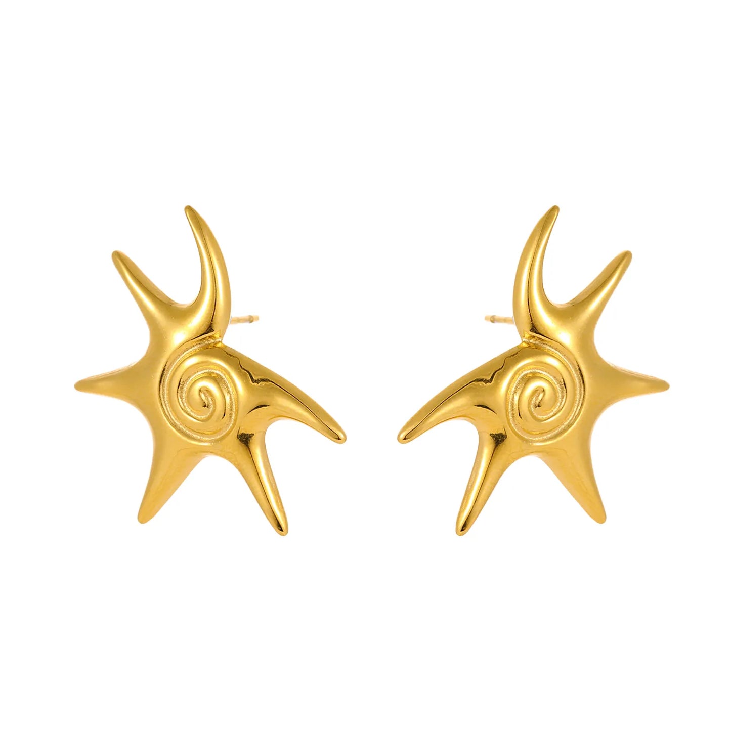 Abstract Swirl Star Stud Earrings | 18K Gold Plated Hypoallergenic Stainless Steel | Artistic Irregular Celestial Daily Statement Earrings Wholesale Bulk Supply