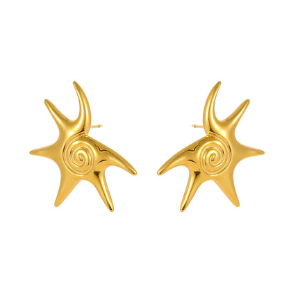 Abstract Swirl Star Stud Earrings | 18K Gold Plated Hypoallergenic Stainless Steel | Artistic Irregular Celestial Daily Statement Earrings Wholesale Bulk Supply