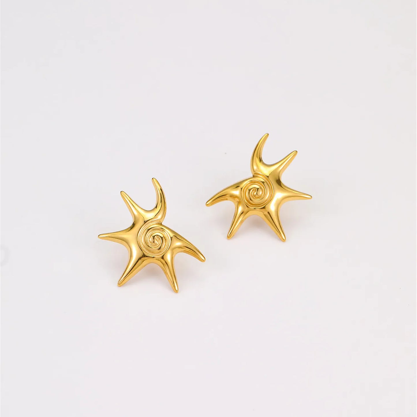 Abstract Swirl Star Stud Earrings | 18K Gold Plated Hypoallergenic Stainless Steel | Artistic Irregular Celestial Daily Statement Earrings Wholesale Bulk Supply