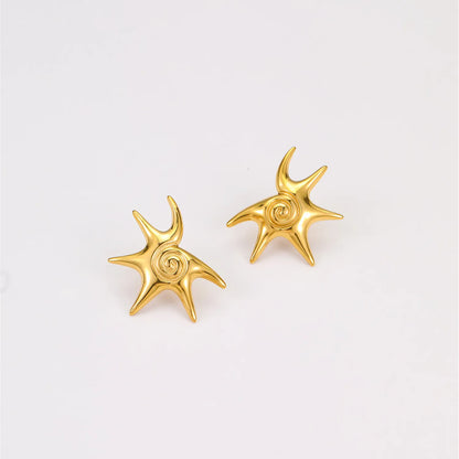 Abstract Swirl Star Stud Earrings | 18K Gold Plated Hypoallergenic Stainless Steel | Artistic Irregular Celestial Daily Statement Earrings Wholesale Bulk Supply