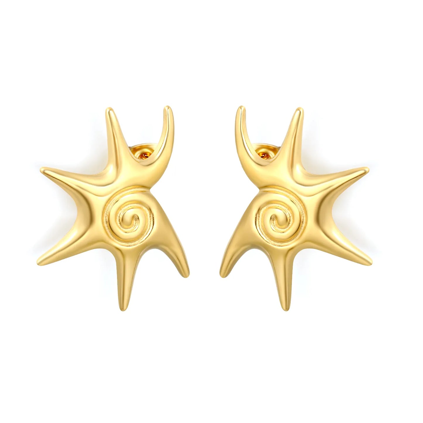 Abstract Swirl Star Stud Earrings | 18K Gold Plated Hypoallergenic Stainless Steel | Artistic Irregular Celestial Daily Statement Earrings Wholesale Bulk Supply