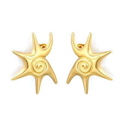 Abstract Swirl Star Stud Earrings | 18K Gold Plated Hypoallergenic Stainless Steel | Artistic Irregular Celestial Daily Statement Earrings Wholesale Bulk Supply