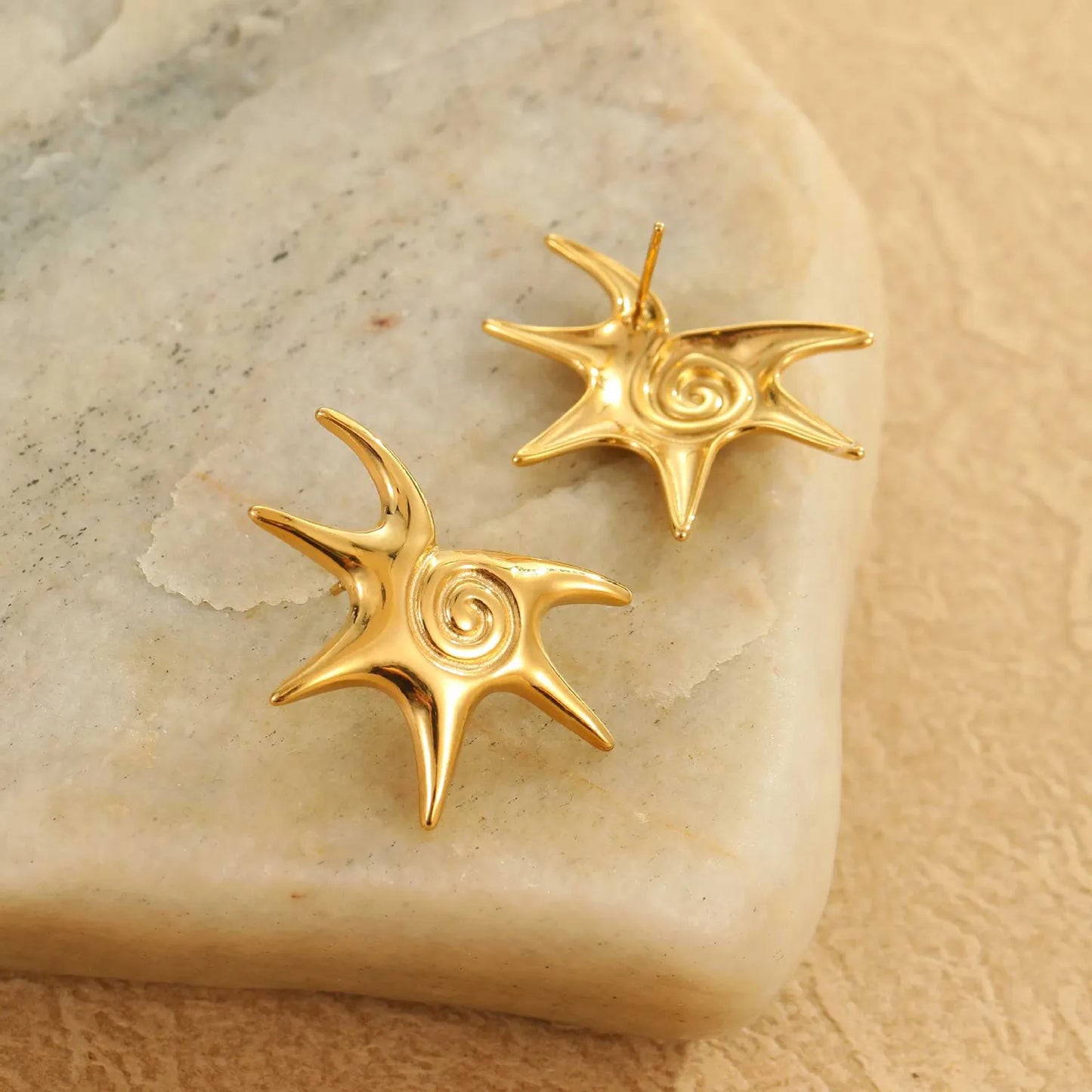 Abstract Swirl Star Stud Earrings | 18K Gold Plated Hypoallergenic Stainless Steel | Artistic Irregular Celestial Daily Statement Earrings Wholesale Bulk Supply