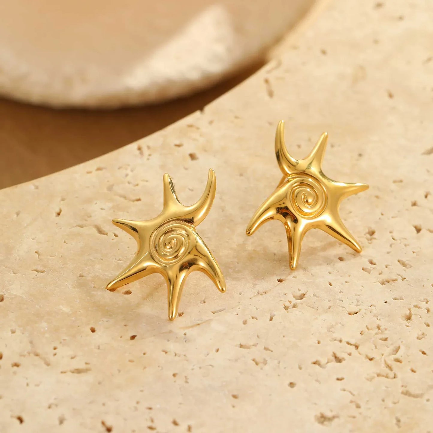 Abstract Swirl Star Stud Earrings | 18K Gold Plated Hypoallergenic Stainless Steel | Artistic Irregular Celestial Daily Statement Earrings Wholesale Bulk Supply