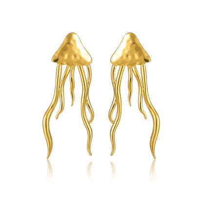 Hammered Textured Jellyfish Drop Stud Earrings | Long Statement Earrings Wholesale Bulk Order MOQ 12