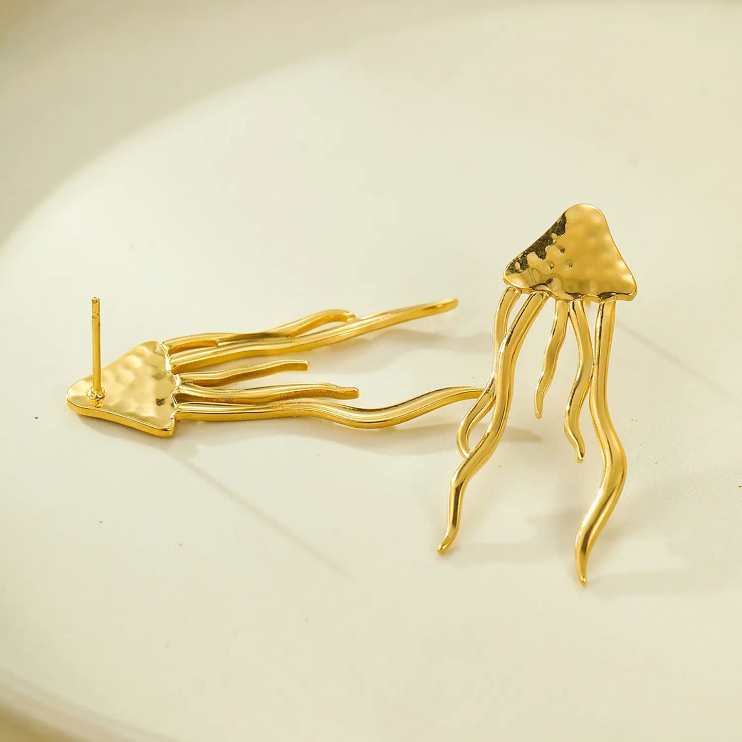 Hammered Textured Jellyfish Drop Stud Earrings | Long Statement Earrings Wholesale Bulk Order MOQ 12