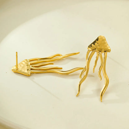 Hammered Textured Jellyfish Drop Stud Earrings | Long Statement Earrings Wholesale Bulk Order MOQ 12