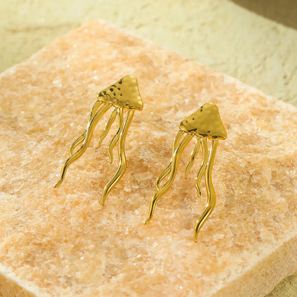 Hammered Textured Jellyfish Drop Stud Earrings | Long Statement Earrings Wholesale Bulk Order MOQ 12