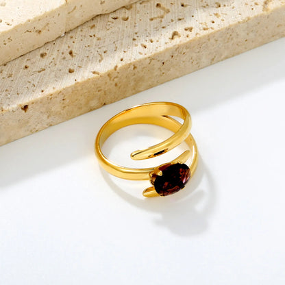wist Wrap Open Ring with Oval Amethyst Crystal | US Size 7 | 18K Gold Plated Hypoallergenic Stainless Steel Minimalist Statement Ring