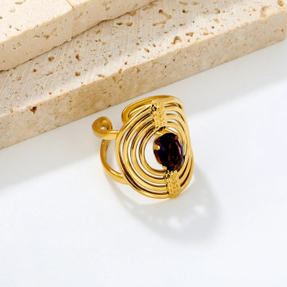 Multi-Layer Spiral Oval Amethyst Open Cuff Statement Ring | 8mm Oval Purple Crystal Center Stone | US Size 7 Base Adjustable Wrap Ring
