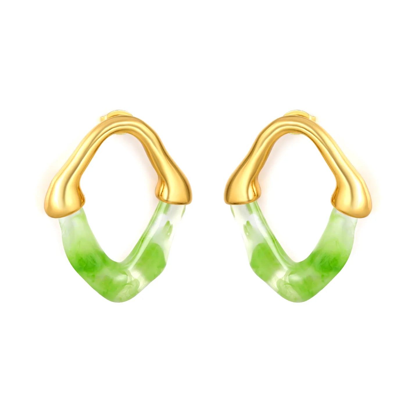 Colorful Translucent Statement Two-Tone Resin Irregular Hoop Earrings | 18K Gold Plated Hypoallergenic Stainless Steel