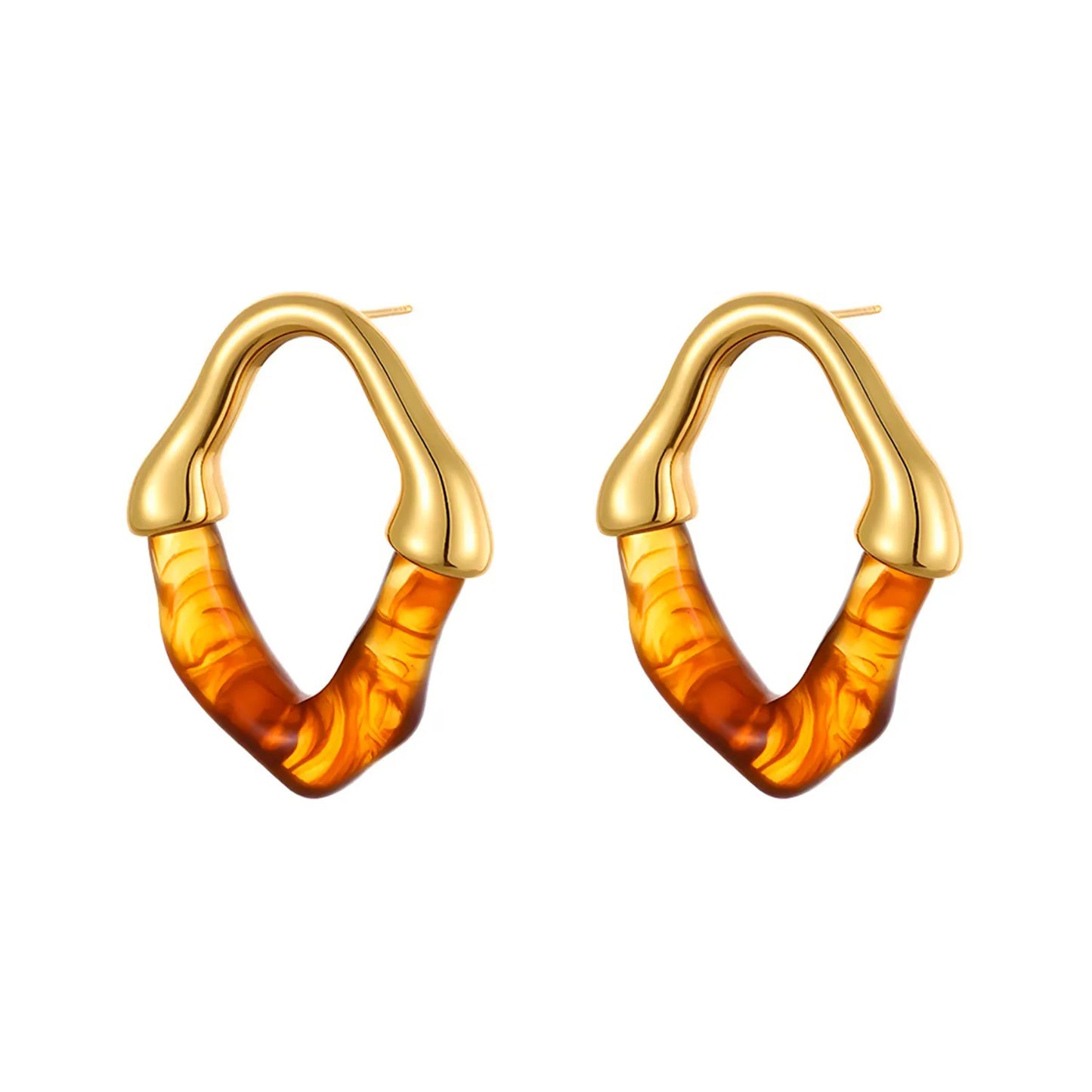 Colorful Translucent Statement Two-Tone Resin Irregular Hoop Earrings | 18K Gold Plated Hypoallergenic Stainless Steel