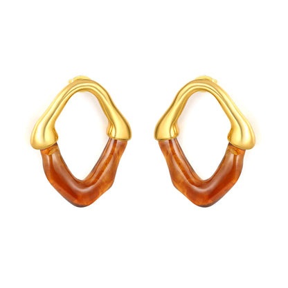 Colorful Translucent Statement Two-Tone Resin Irregular Hoop Earrings | 18K Gold Plated Hypoallergenic Stainless Steel