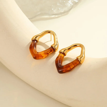 Colorful Translucent Statement Two-Tone Resin Irregular Hoop Earrings | 18K Gold Plated Hypoallergenic Stainless Steel