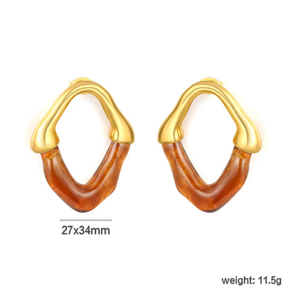 Colorful Translucent Statement Two-Tone Resin Irregular Hoop Earrings | 18K Gold Plated Hypoallergenic Stainless Steel