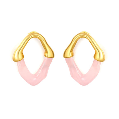 Colorful Translucent Statement Two-Tone Resin Irregular Hoop Earrings | 18K Gold Plated Hypoallergenic Stainless Steel