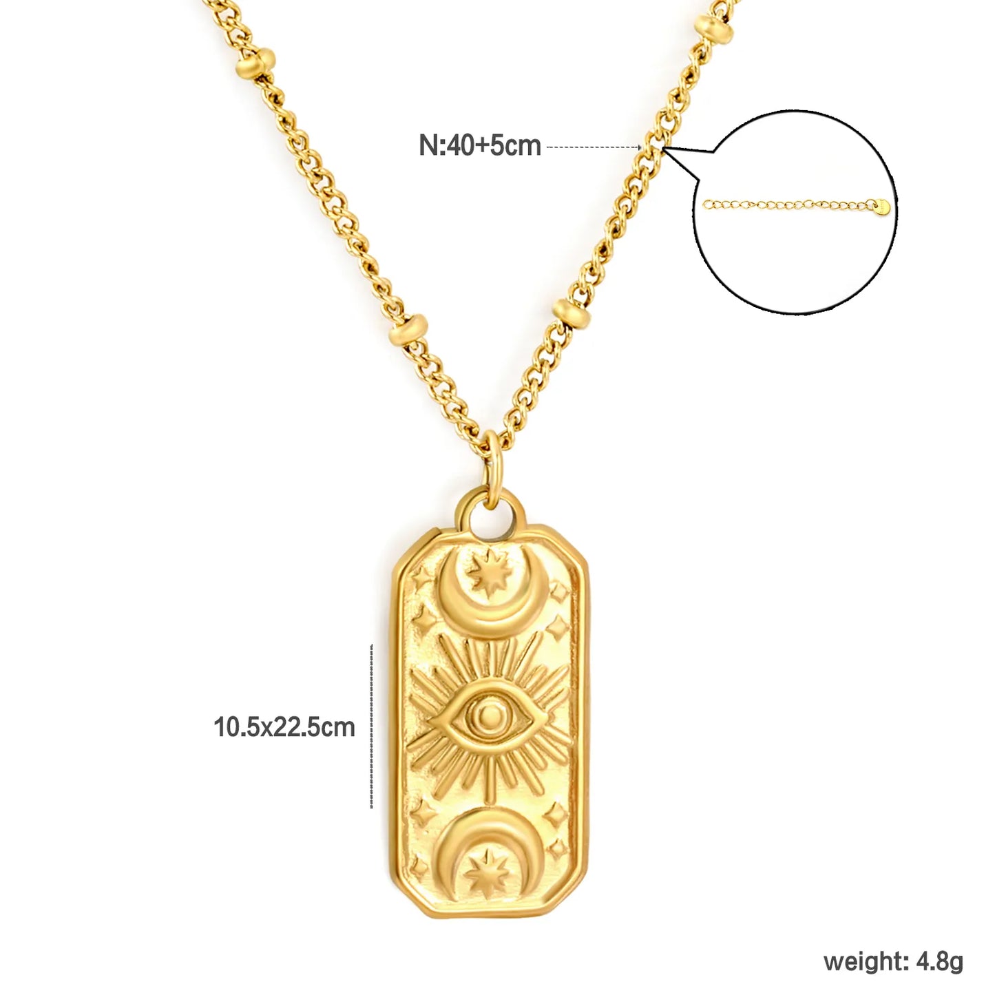 Mystical Witchy Boho Vintage Tarot Evil Eye Dog Tag Pendant Beaded Rolo Chain Necklace | Gold & Silve