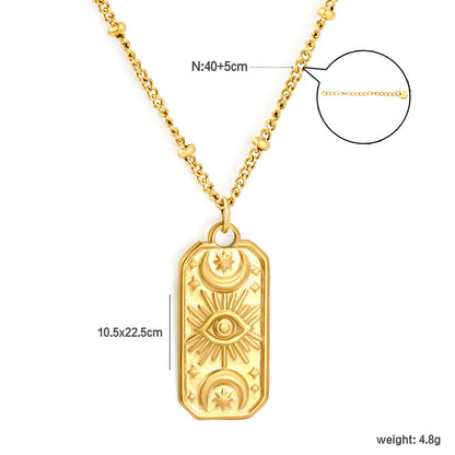 Mystical Witchy Boho Vintage Tarot Evil Eye Dog Tag Pendant Beaded Rolo Chain Necklace | Gold & Silve