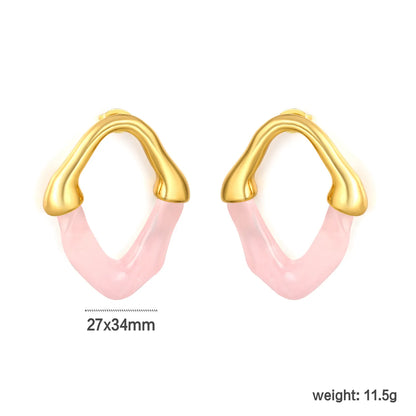 Colorful Translucent Statement Two-Tone Resin Irregular Hoop Earrings | 18K Gold Plated Hypoallergenic Stainless Steel