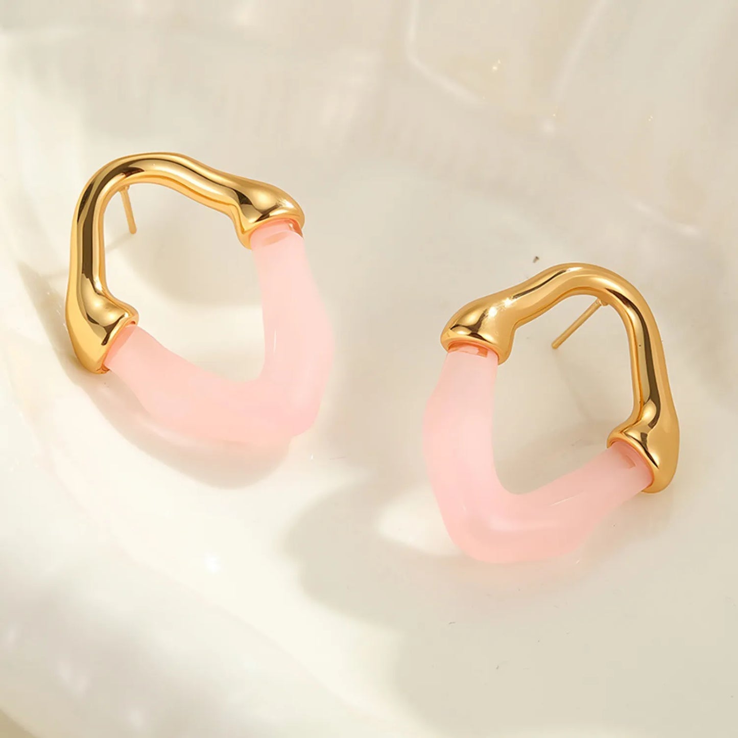 Colorful Translucent Statement Two-Tone Resin Irregular Hoop Earrings | 18K Gold Plated Hypoallergenic Stainless Steel