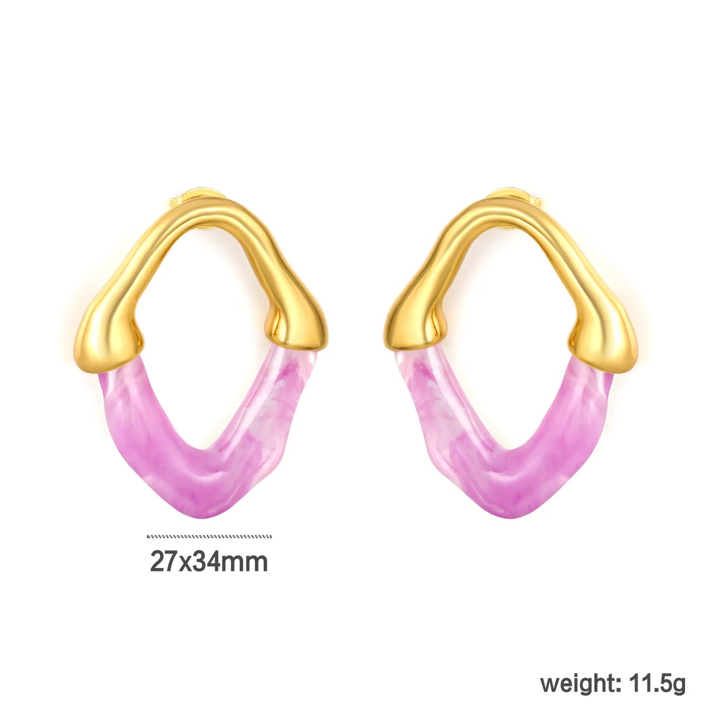 Colorful Translucent Statement Two-Tone Resin Irregular Hoop Earrings | 18K Gold Plated Hypoallergenic Stainless Steel