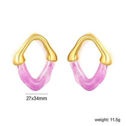 Colorful Translucent Statement Two-Tone Resin Irregular Hoop Earrings | 18K Gold Plated Hypoallergenic Stainless Steel