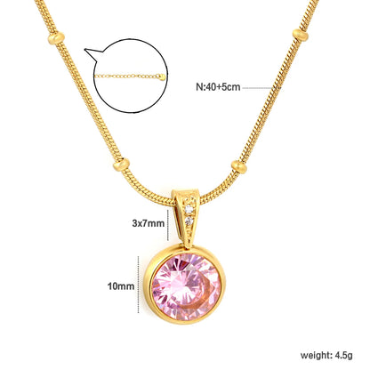 Elegant Dainty Birthstone Round Crystal Pendant Necklace with Beaded Flat Snake Chain | 4 Color Gemstone Options |
