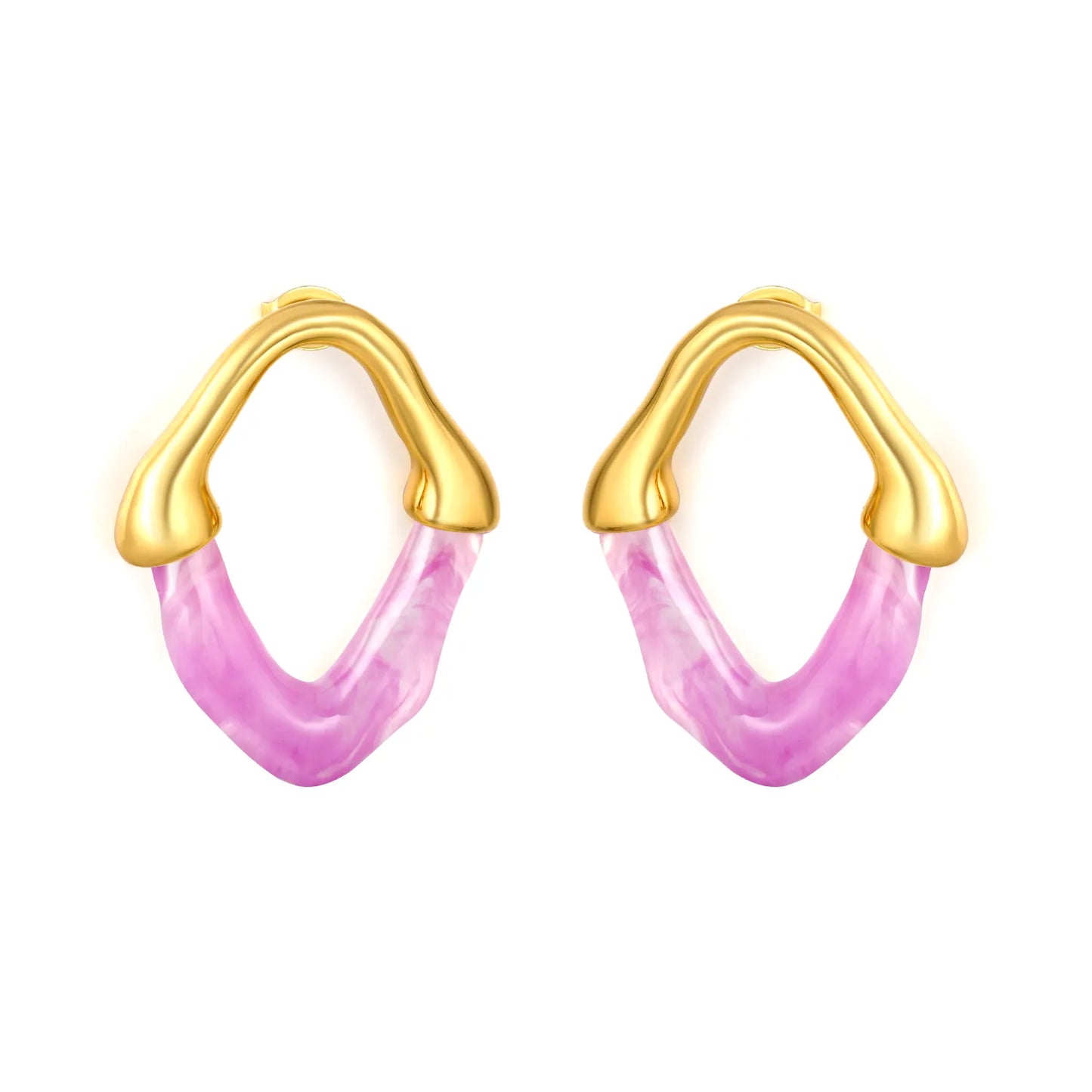 Colorful Translucent Statement Two-Tone Resin Irregular Hoop Earrings | 18K Gold Plated Hypoallergenic Stainless Steel
