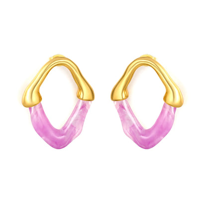 Colorful Translucent Statement Two-Tone Resin Irregular Hoop Earrings | 18K Gold Plated Hypoallergenic Stainless Steel