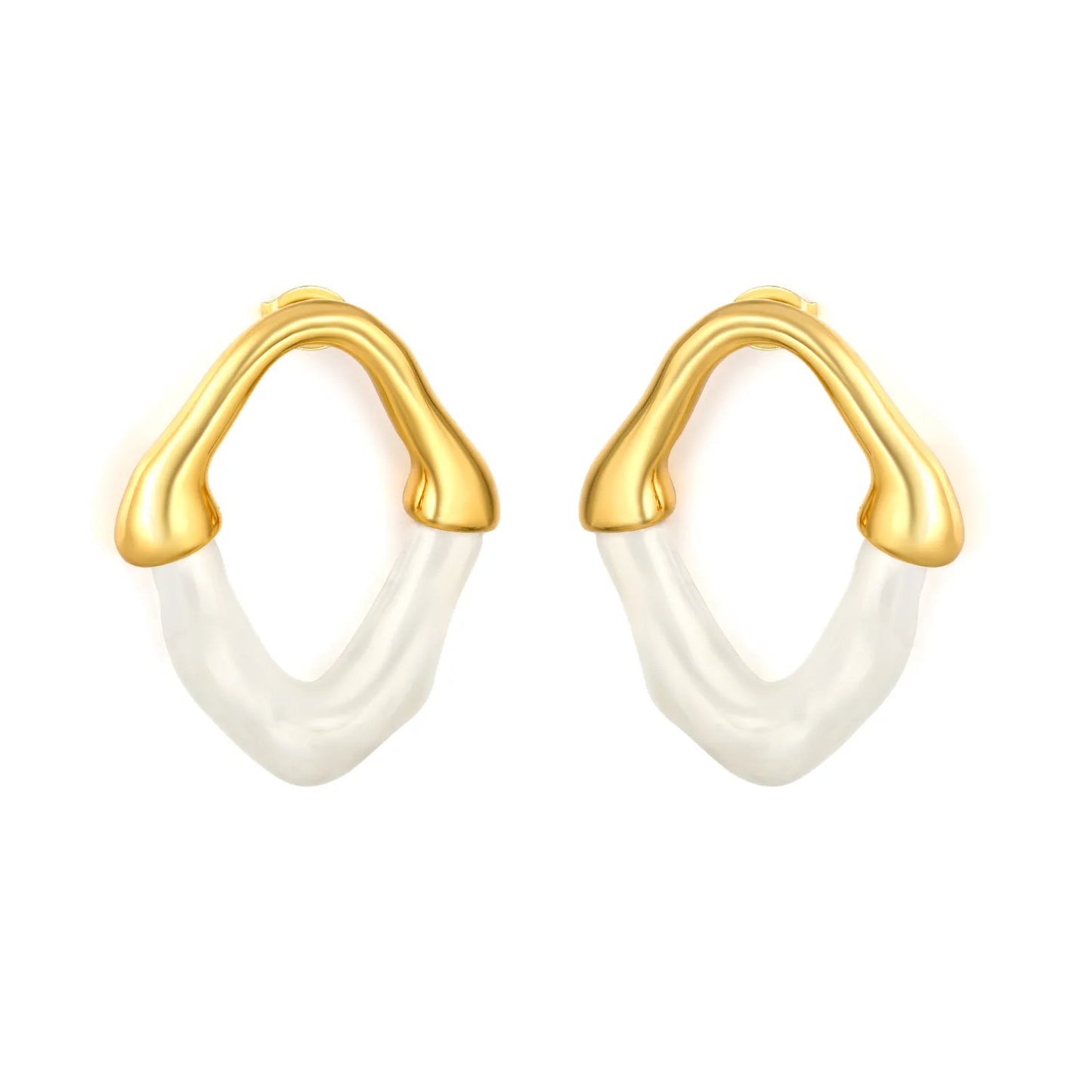 Colorful Translucent Statement Two-Tone Resin Irregular Hoop Earrings | 18K Gold Plated Hypoallergenic Stainless Steel