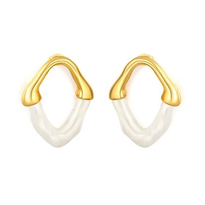 Colorful Translucent Statement Two-Tone Resin Irregular Hoop Earrings | 18K Gold Plated Hypoallergenic Stainless Steel