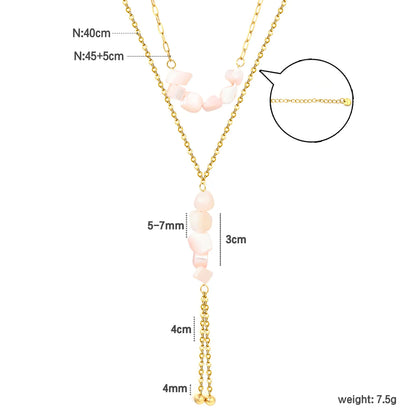 Double Layer Natural Stone Bead Y Drop Lariat Necklace Tassel Ball End Design | Multi Color Options | Boho Summer Beach Layering Jewelry