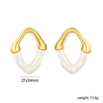 Colorful Translucent Statement Two-Tone Resin Irregular Hoop Earrings | 18K Gold Plated Hypoallergenic Stainless Steel