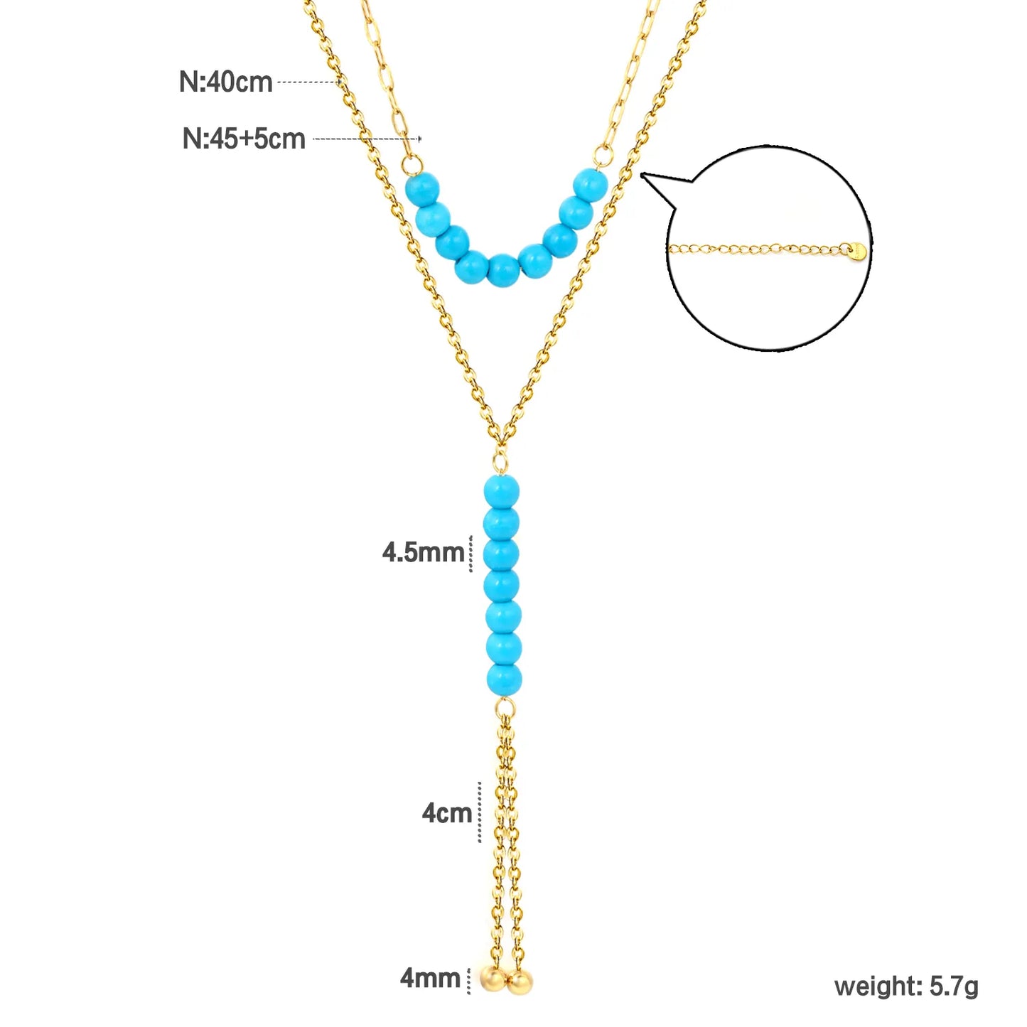 Double Layer Natural Stone Bead Y Drop Lariat Necklace Tassel Ball End Design | Multi Color Options | Boho Summer Beach Layering Jewelry