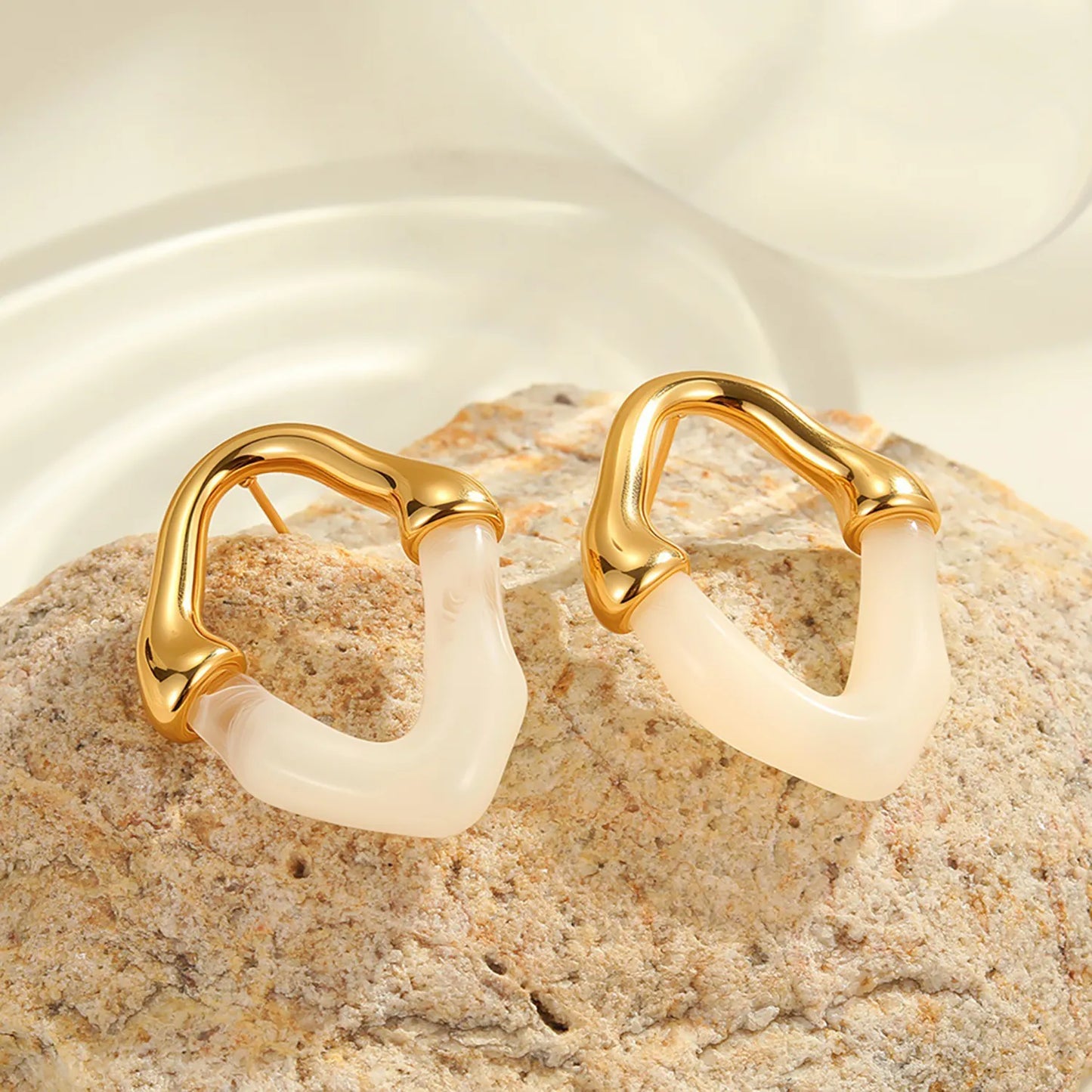 Colorful Translucent Statement Two-Tone Resin Irregular Hoop Earrings | 18K Gold Plated Hypoallergenic Stainless Steel