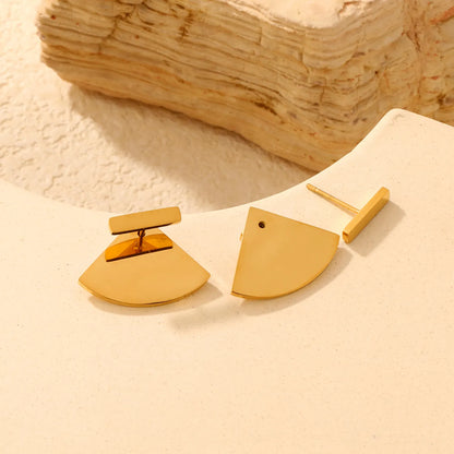 Minimalist Front Back Statement 2-in-1 Detachable Fan Geometric Stud Earrings | 18K Gold Plated Stainless Steel | Wholesale MOQ 12