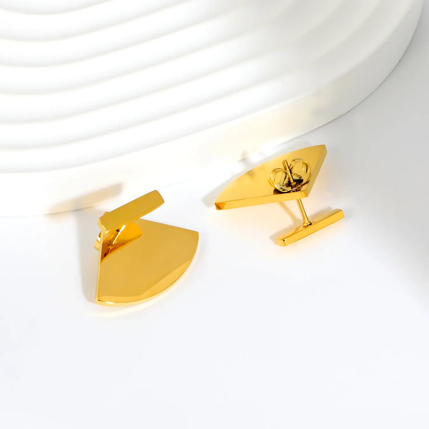 Minimalist Front Back Statement 2-in-1 Detachable Fan Geometric Stud Earrings | 18K Gold Plated Stainless Steel | Wholesale MOQ 12