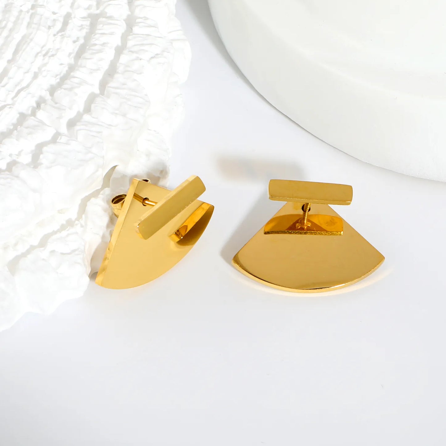 Minimalist Front Back Statement 2-in-1 Detachable Fan Geometric Stud Earrings | 18K Gold Plated Stainless Steel | Wholesale MOQ 12