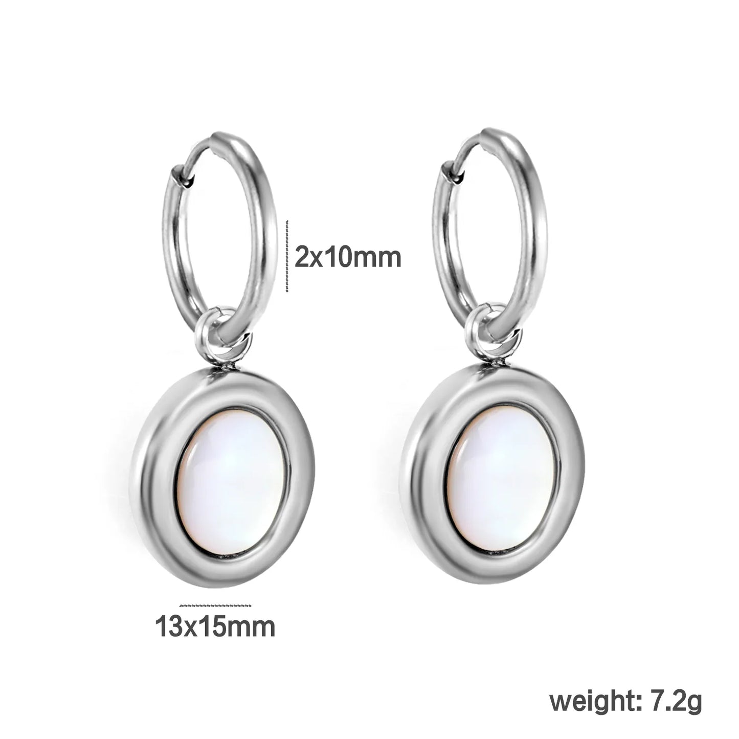 Oval White Mother Of Pearl Huggie Hoop Dangle Earrings | Tarnish Resistant Stainless Steel Minimalist Shell Drop Hoop Earrings | Wholesale MOQ 12